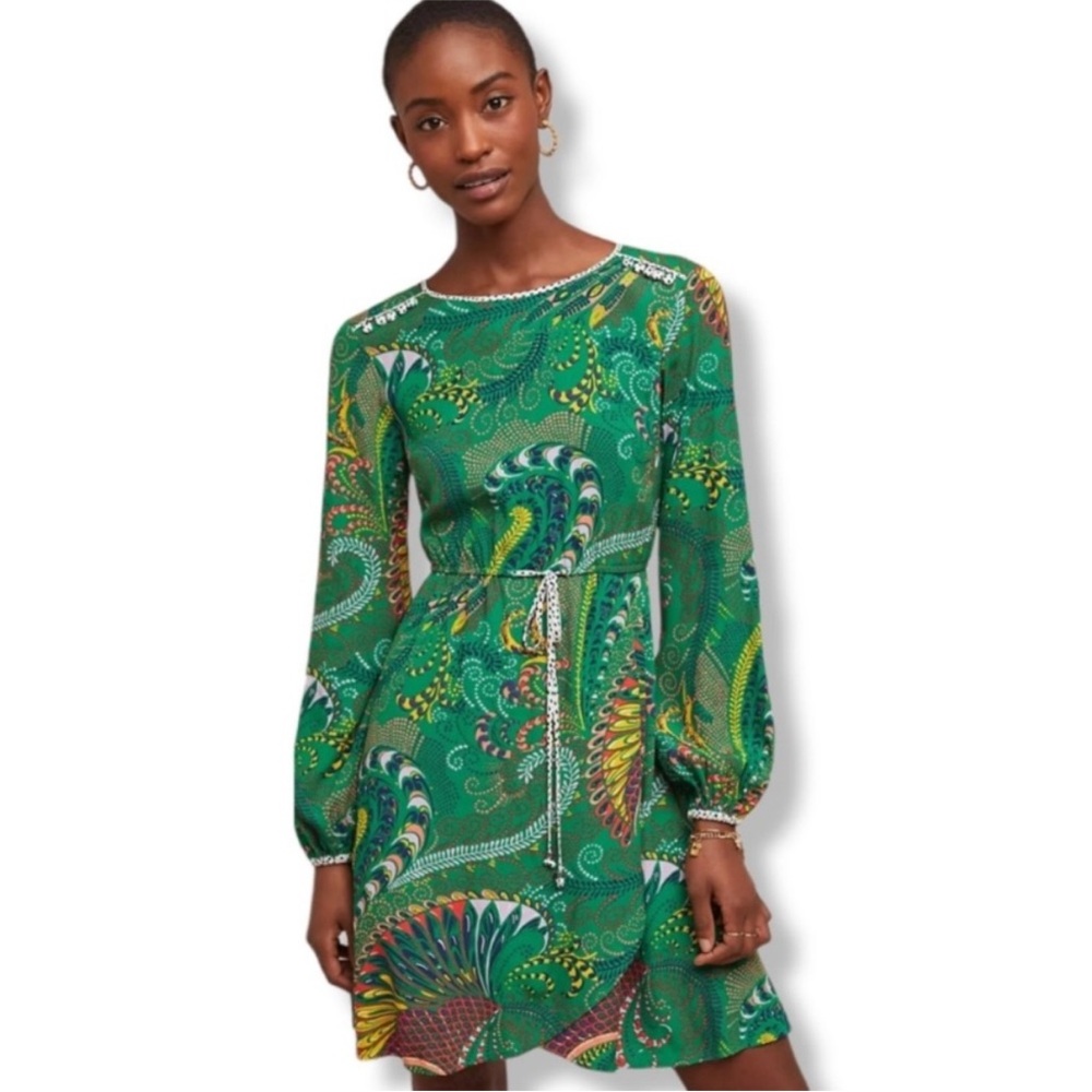 Maeve Vibrant Green Paisley Long Sleeve Dress - Picture 3 of 7